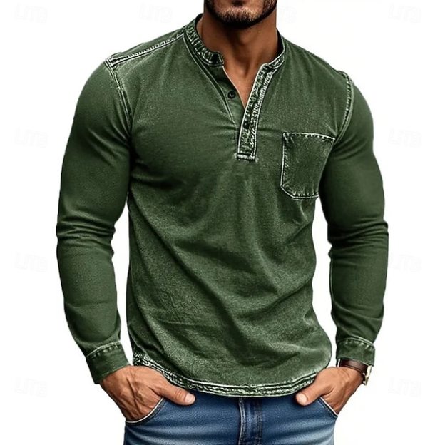 Men's Henley Shirt Tee Tee Top Long Sleeve Shirt Long Sleeve Henley Fall Winter Retro Fashion Designer Nostalgic Fashion Vintage Vacation Street Going out Black Pink Navy Blue Top Tee for Men