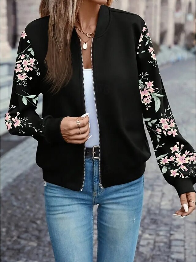 Women’s Casual Houndstooth Jacket – Breathable Zipper Stand Collar Streetwear