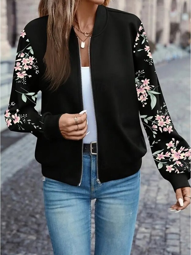 Women’s Casual Houndstooth Jacket – Breathable Zipper Stand Collar Streetwear