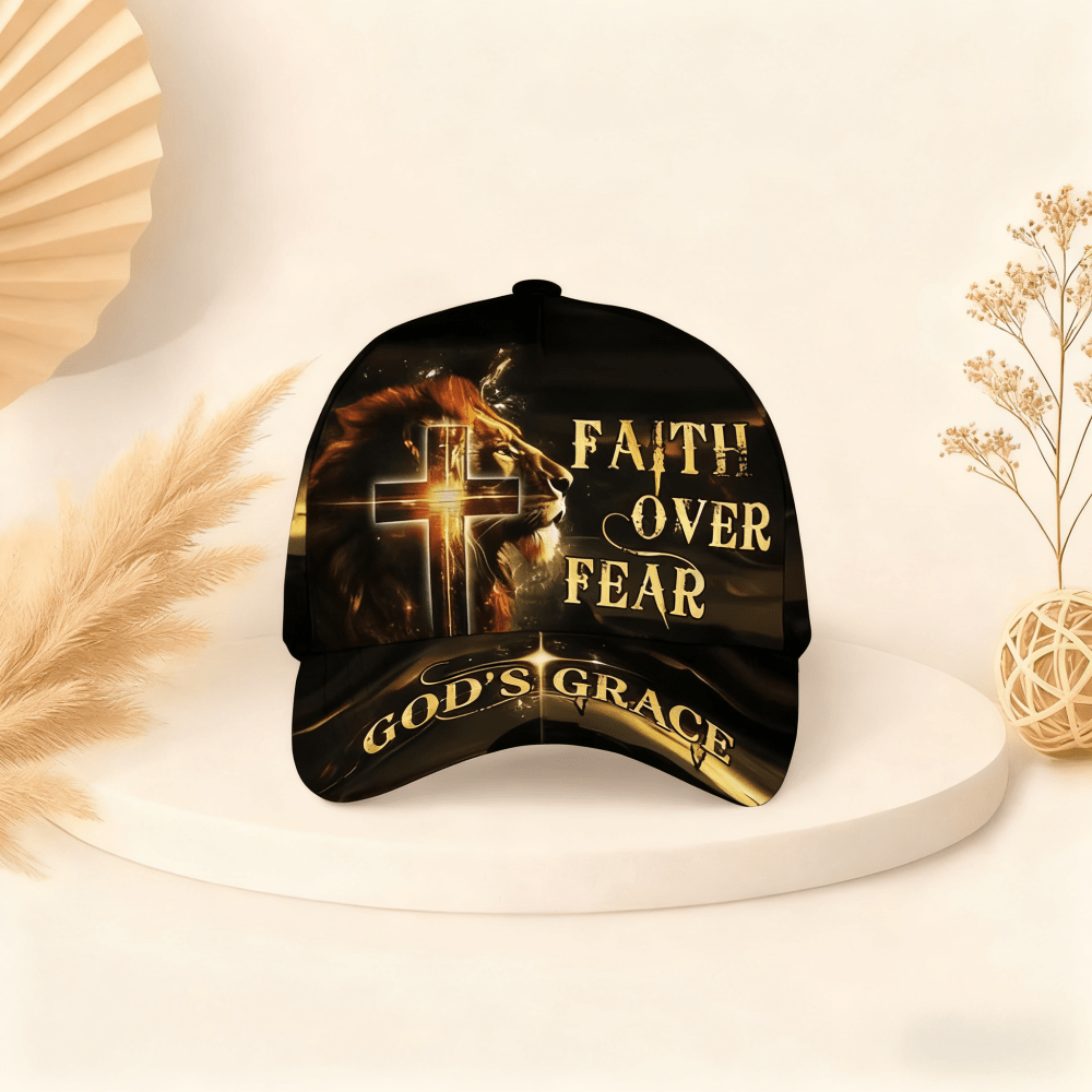 Faith Over Fear Hat, Christian Hat, Jesus Hat, Religious Cap, Personalized Christian Jesus Hat, Cross Hat For Men, Religious Gifts