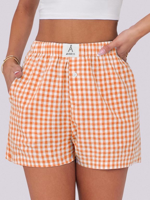 Boxer Shorts for Women Gingham Pajama 2025 Summer Casual Lounge Sleep Plaid Shorts Y2K Beach Bottoms