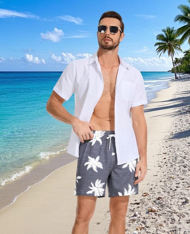 Mens Swim Trunks with Compression Liner Quick Dry Bathing Suit with Zipper Pockets Lightweight Beach Shorts
