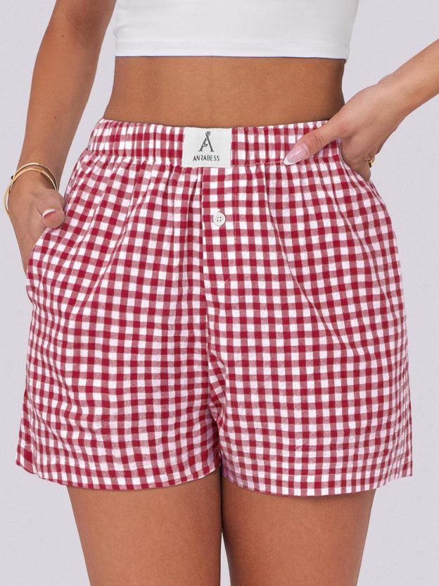 Boxer Shorts for Women Gingham Pajama 2025 Summer Casual Lounge Sleep Plaid Shorts Y2K Beach Bottoms