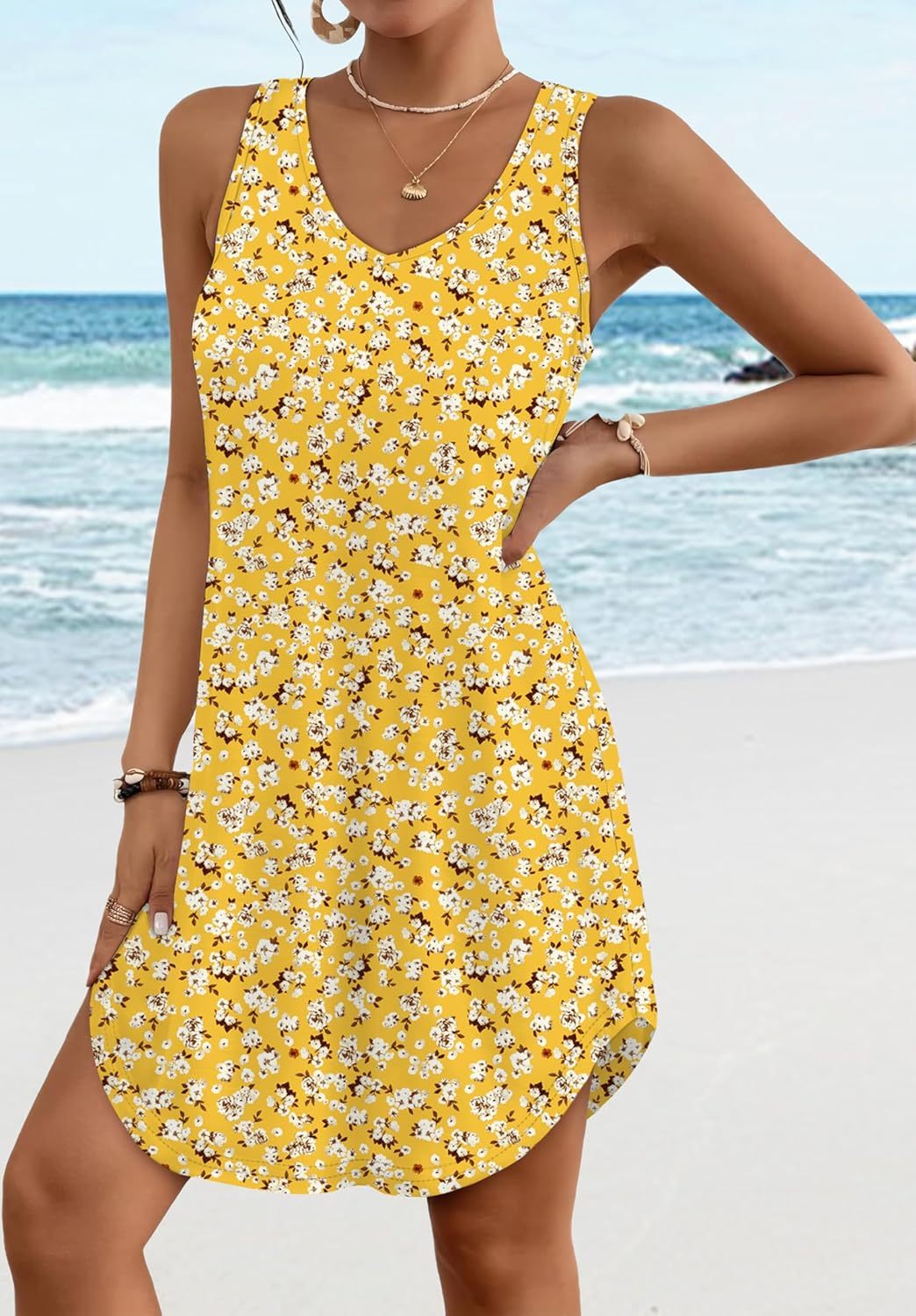 Women’s Flowy Sundress – Sleeveless V-Neck Beach Cover Up