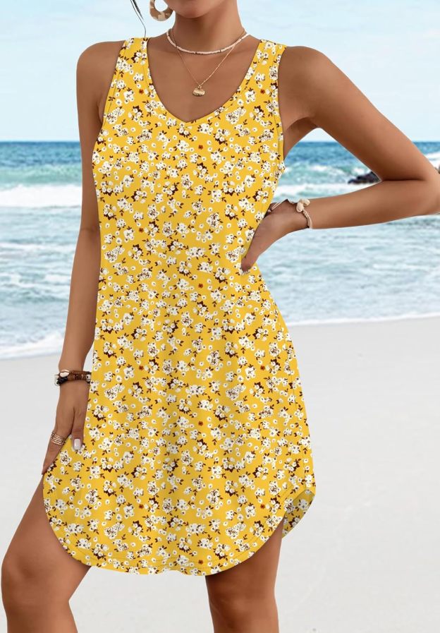 Women’s Flowy Sundress – Sleeveless V-Neck Beach Cover Up