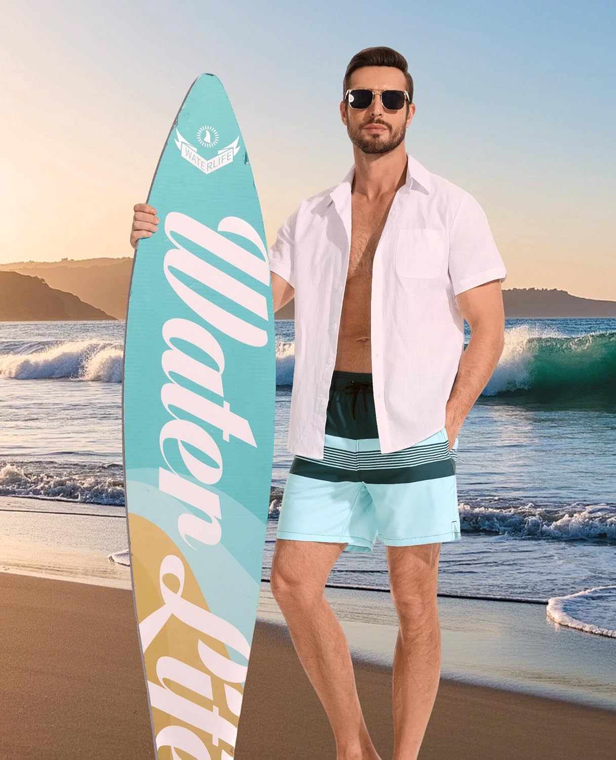 Mens Swim Trunks with Compression Liner Quick Dry Bathing Suit with Zipper Pockets Lightweight Beach Shorts