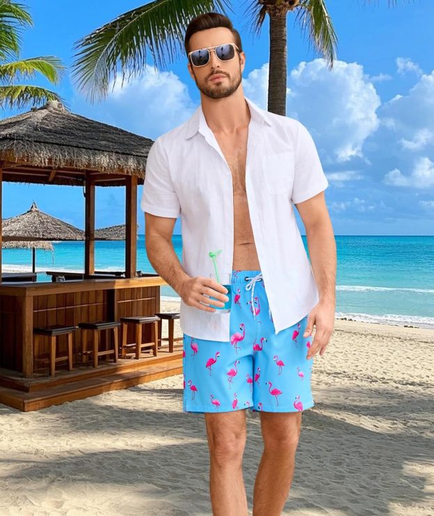 Mens Swim Trunks with Compression Liner Quick Dry Bathing Suit with Zipper Pockets Lightweight Beach Shorts