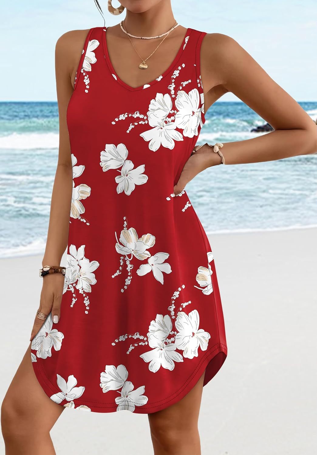Women’s Flowy Sundress – Sleeveless V-Neck Beach Cover Up
