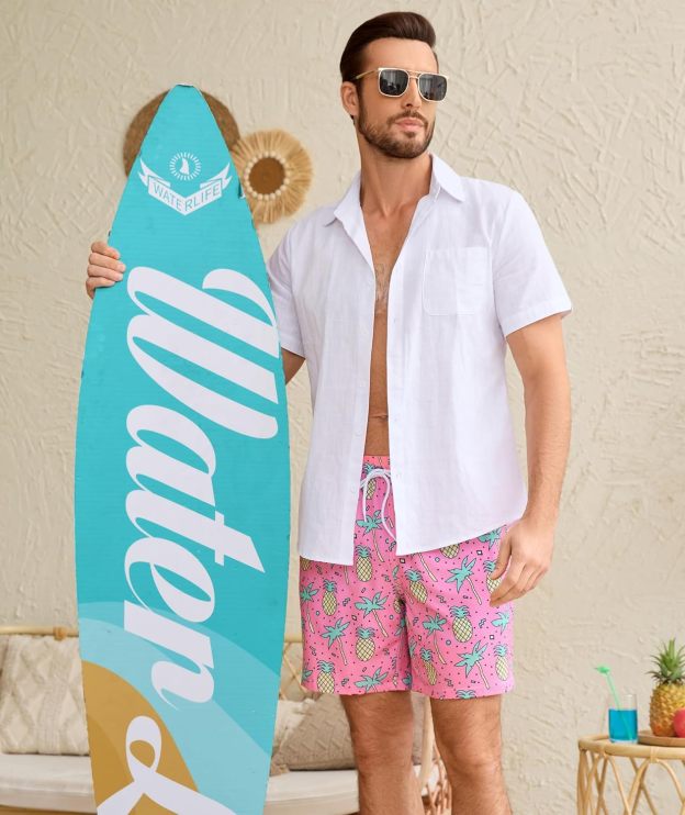 Mens Swim Trunks with Compression Liner Quick Dry Bathing Suit with Zipper Pockets Lightweight Beach Shorts