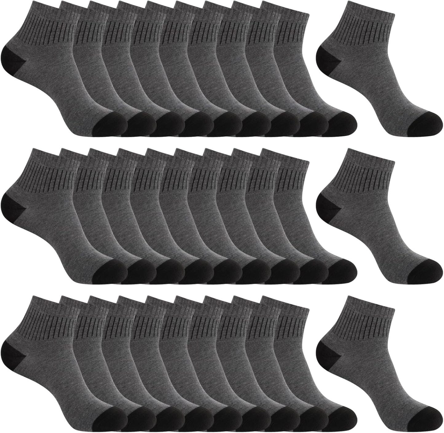 30 Pairs Ankle Socks For Men/Women - Breathable Mens Socks Size 10-13 Mini Crew Quarter Sock Value Pack in Bulk