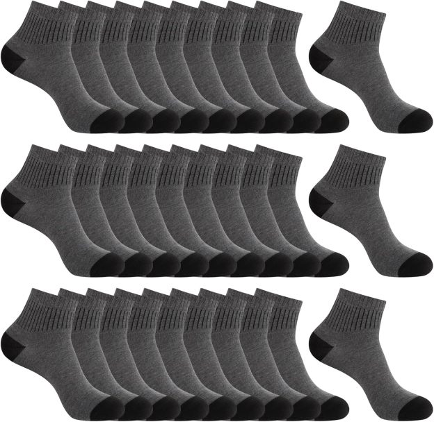 30 Pairs Ankle Socks For Men/Women - Breathable Mens Socks Size 10-13 Mini Crew Quarter Sock Value Pack in Bulk