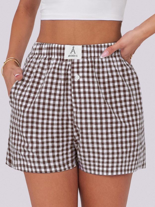 Boxer Shorts for Women Gingham Pajama 2025 Summer Casual Lounge Sleep Plaid Shorts Y2K Beach Bottoms