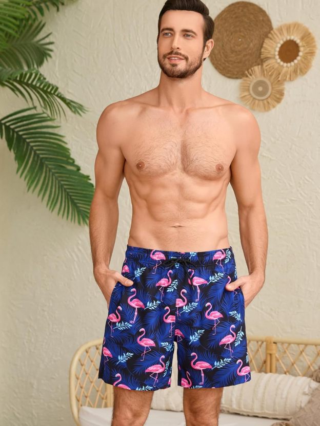 Mens Swim Trunks with Compression Liner Quick Dry Bathing Suit with Zipper Pockets Lightweight Beach Shorts