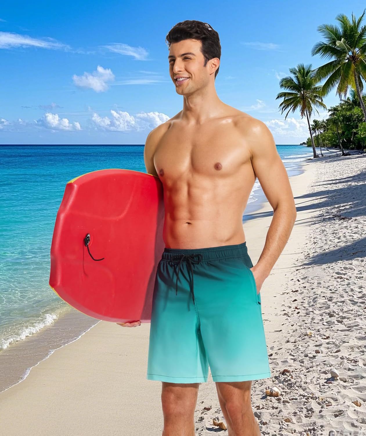 Mens Swim Trunks with Compression Liner Quick Dry Bathing Suit with Zipper Pockets Lightweight Beach Shorts