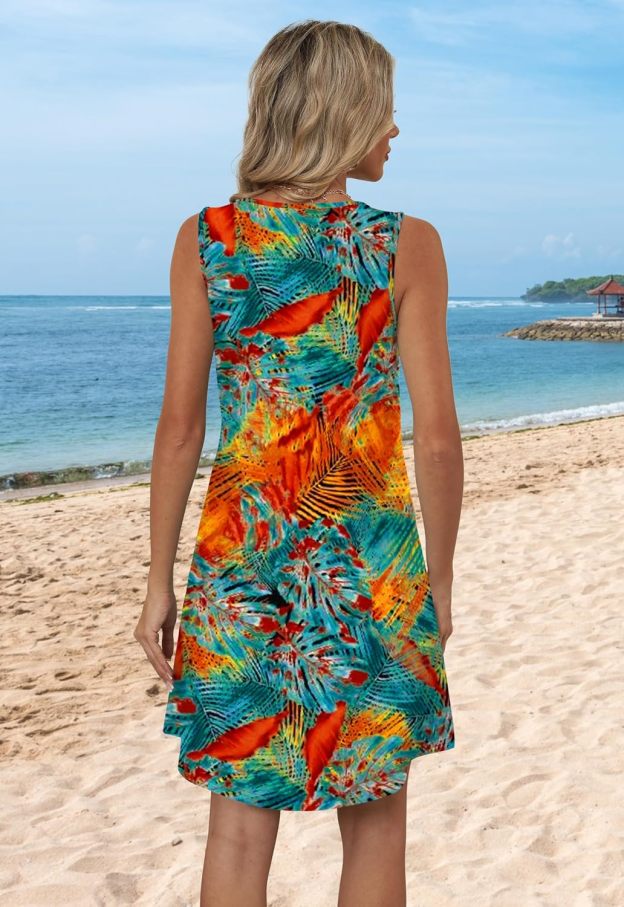 Women’s Flowy Sundress – Sleeveless V-Neck Beach Cover Up