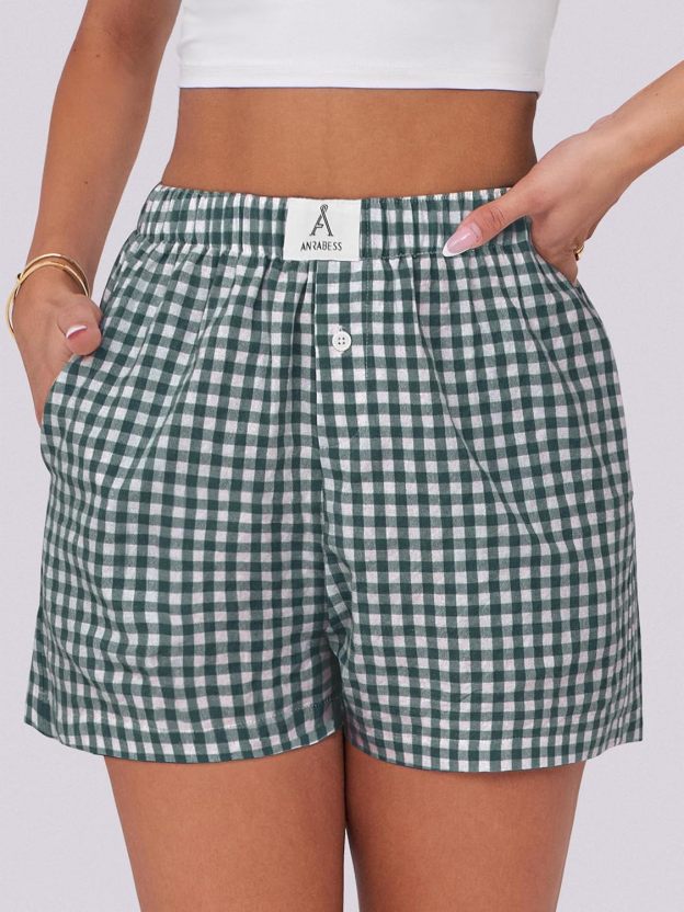 Boxer Shorts for Women Gingham Pajama 2025 Summer Casual Lounge Sleep Plaid Shorts Y2K Beach Bottoms