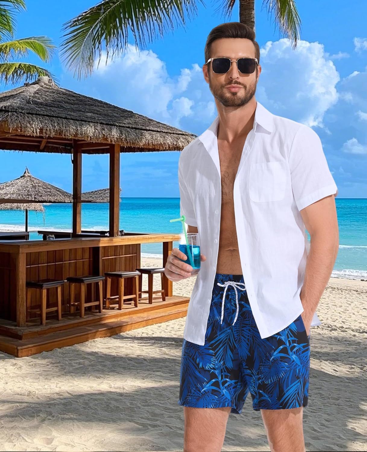 Mens Swim Trunks with Compression Liner Quick Dry Bathing Suit with Zipper Pockets Lightweight Beach Shorts