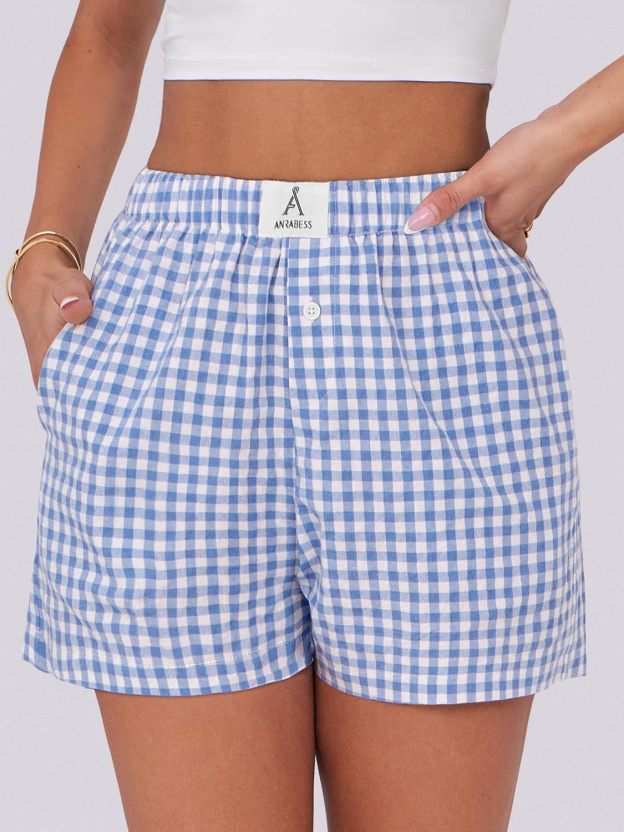 Boxer Shorts for Women Gingham Pajama 2025 Summer Casual Lounge Sleep Plaid Shorts Y2K Beach Bottoms