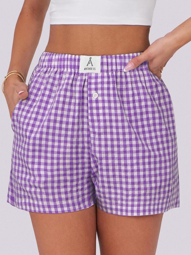 Boxer Shorts for Women Gingham Pajama 2025 Summer Casual Lounge Sleep Plaid Shorts Y2K Beach Bottoms