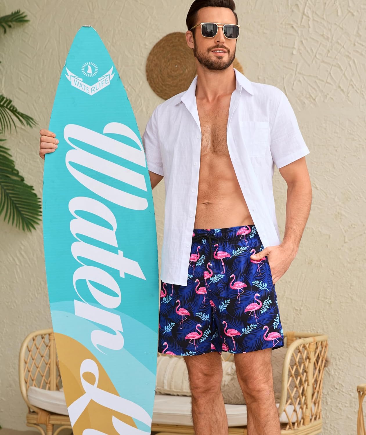 Mens Swim Trunks with Compression Liner Quick Dry Bathing Suit with Zipper Pockets Lightweight Beach Shorts