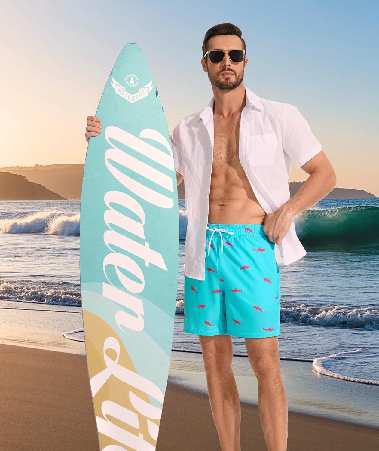 Mens Swim Trunks with Compression Liner Quick Dry Bathing Suit with Zipper Pockets Lightweight Beach Shorts