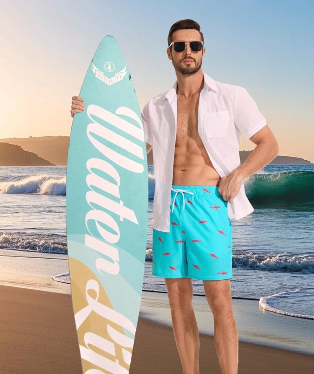 Mens Swim Trunks with Compression Liner Quick Dry Bathing Suit with Zipper Pockets Lightweight Beach Shorts