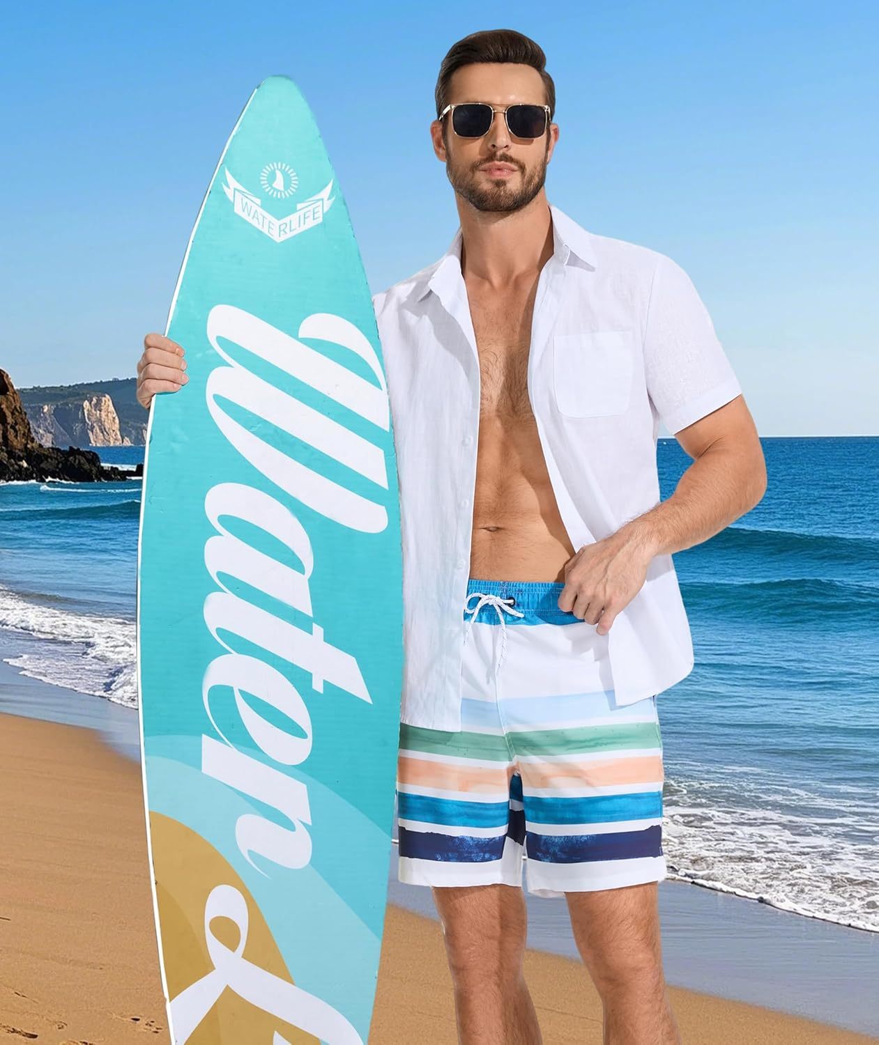 Mens Swim Trunks with Compression Liner Quick Dry Bathing Suit with Zipper Pockets Lightweight Beach Shorts