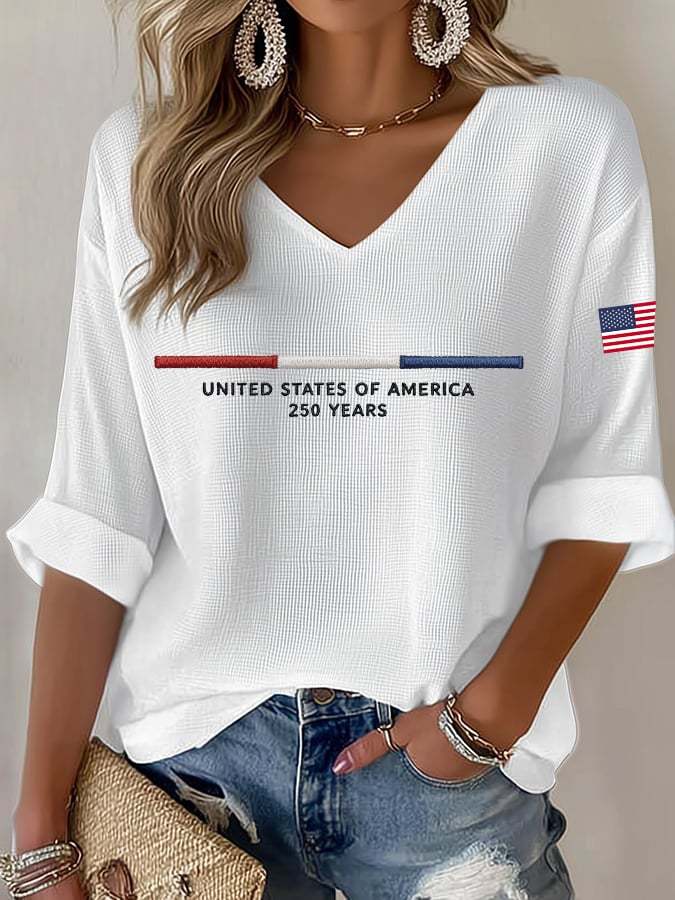Women's United States 250TH Anniversary Print Waffle Long Sleeve T-Shirt
