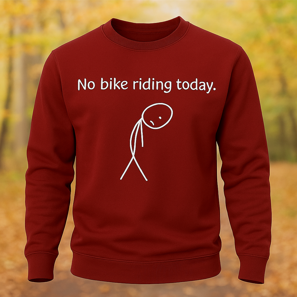 Unisex Sweatshirt – “No Bike Riding Today” Funny Original Graphic Print, Long Sleeve Casual Pullover