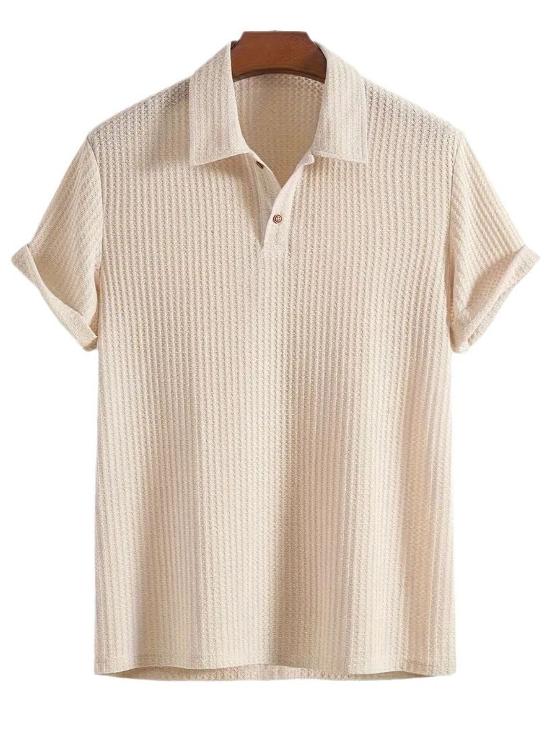 Men's Waffle-Knit Collared Neck Short Sleeve Polo