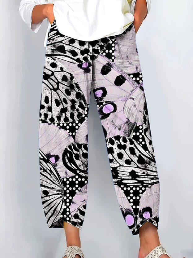  Women's Wide Leg Chinos Baggy Pants Vacation Vintage Ethnic Style Ankle-Length High Waist Floral Graphic Printing Thermal Warm Soft Breathable Micro-elastic Vacation Street Causal Ash Violet Robin's