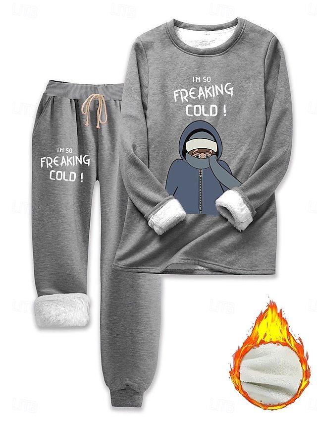 Women's Elegant Warm Fashion Two Piece Sets Tracksuit Pants Sets Long Sleeve Bishop Sleeve Crew Neck Round Neck Graphic Letter Portrait Print Outdoor Vacation Daily Black Pink Dark Pink Spring