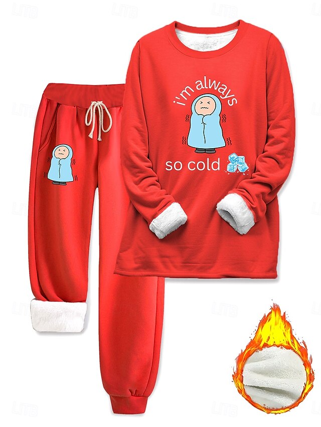 Women's Elegant Warm Fashion Two Piece Sets Tracksuit Pants Sets Long Sleeve Bishop Sleeve Crew Neck Graphic Letter Portrait Print Outdoor Vacation Daily Black Pink Dark Pink Spring Regular Fit