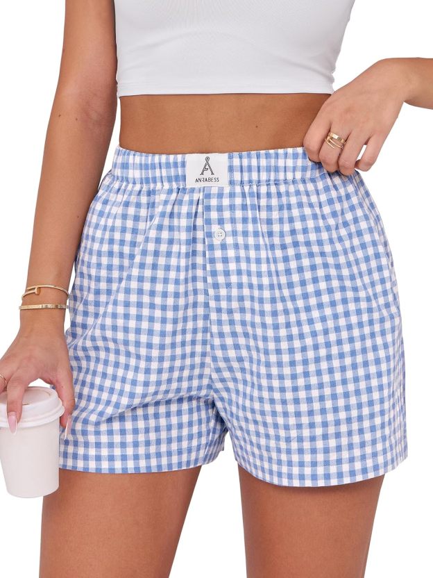 Boxer Shorts for Women Gingham Pajama 2025 Summer Casual Lounge Sleep Plaid Shorts Y2K Beach Bottoms