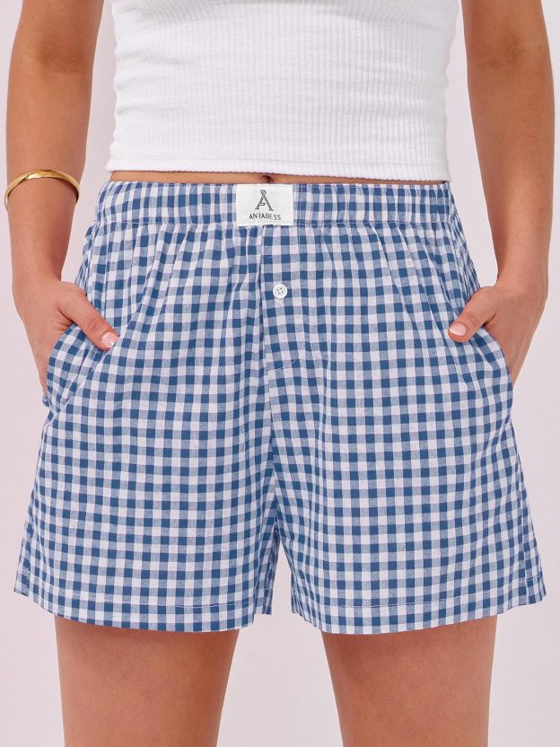 Boxer Shorts for Women Gingham Pajama 2025 Summer Casual Lounge Sleep Plaid Shorts Y2K Beach Bottoms