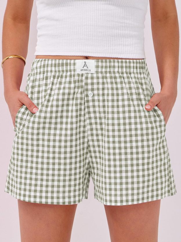 Boxer Shorts for Women Gingham Pajama 2025 Summer Casual Lounge Sleep Plaid Shorts Y2K Beach Bottoms