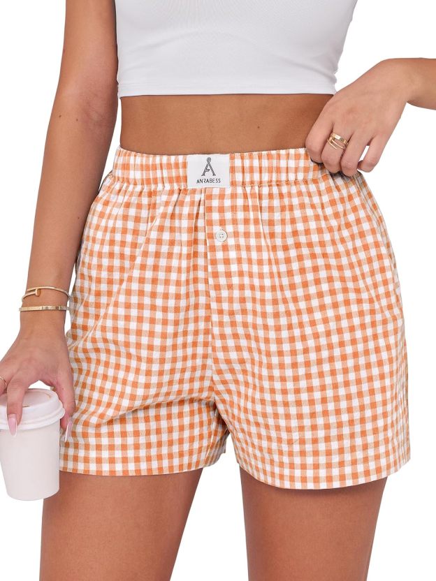 Boxer Shorts for Women Gingham Pajama 2025 Summer Casual Lounge Sleep Plaid Shorts Y2K Beach Bottoms