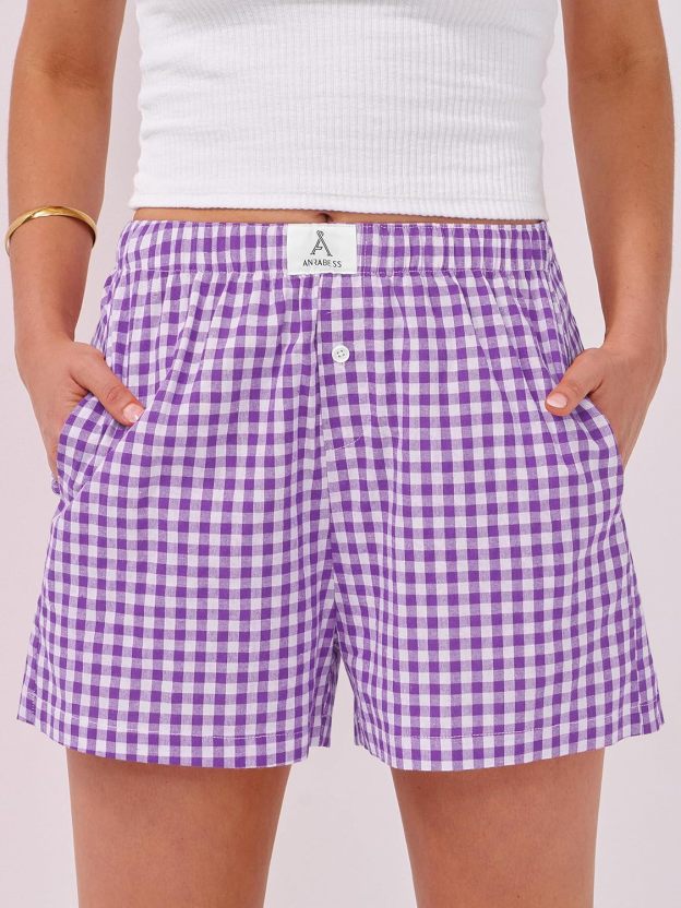Boxer Shorts for Women Gingham Pajama 2025 Summer Casual Lounge Sleep Plaid Shorts Y2K Beach Bottoms