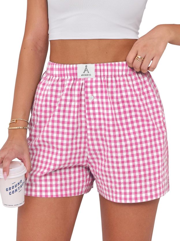 Boxer Shorts for Women Gingham Pajama 2025 Summer Casual Lounge Sleep Plaid Shorts Y2K Beach Bottoms