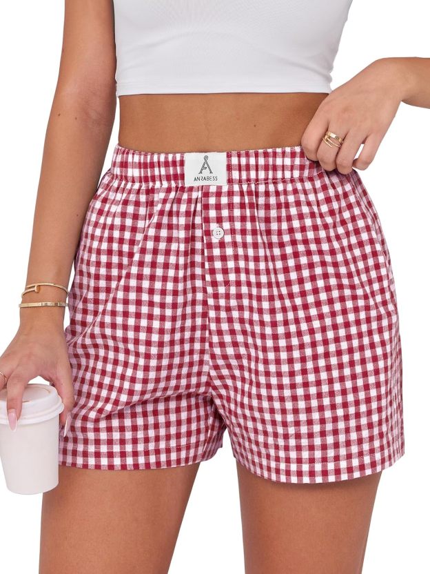 Boxer Shorts for Women Gingham Pajama 2025 Summer Casual Lounge Sleep Plaid Shorts Y2K Beach Bottoms