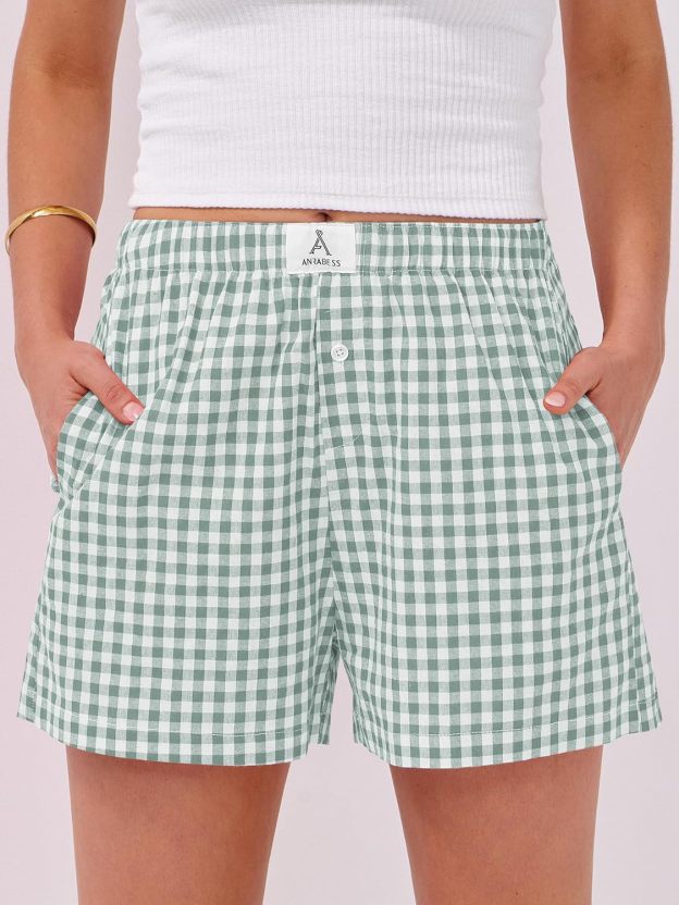 Boxer Shorts for Women Gingham Pajama 2025 Summer Casual Lounge Sleep Plaid Shorts Y2K Beach Bottoms