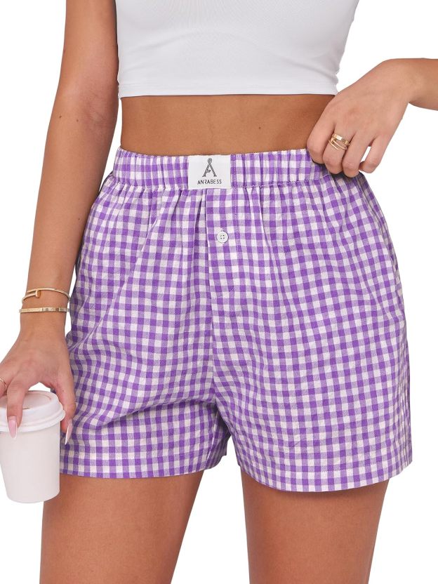 Boxer Shorts for Women Gingham Pajama 2025 Summer Casual Lounge Sleep Plaid Shorts Y2K Beach Bottoms