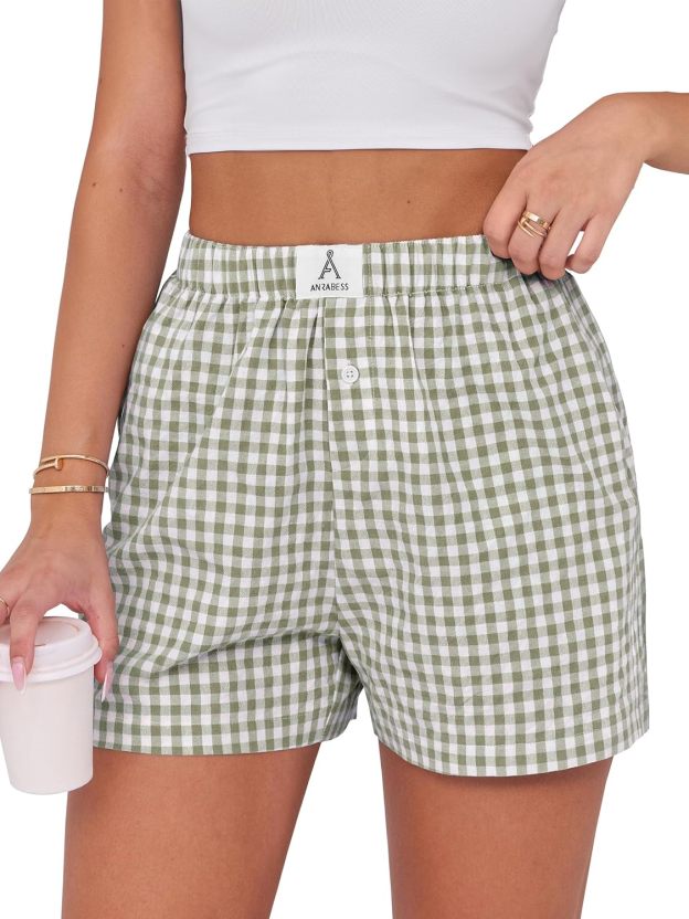 Boxer Shorts for Women Gingham Pajama 2025 Summer Casual Lounge Sleep Plaid Shorts Y2K Beach Bottoms