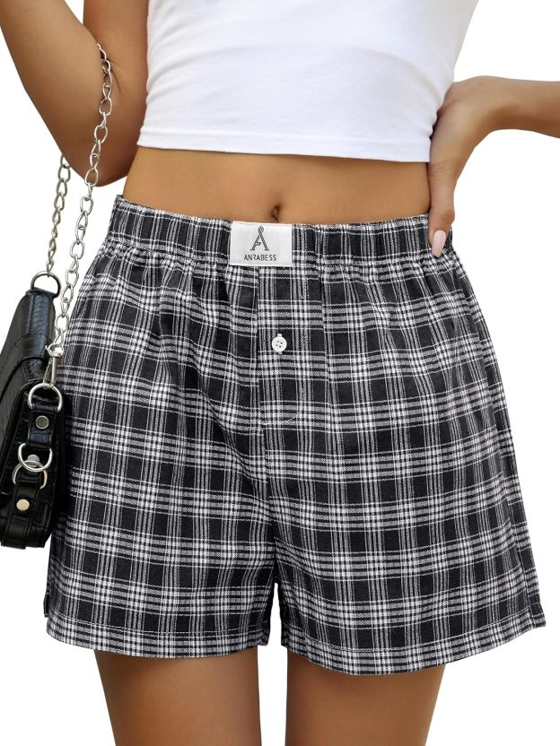 Boxer Shorts for Women Gingham Pajama 2025 Summer Casual Lounge Sleep Plaid Shorts Y2K Beach Bottoms