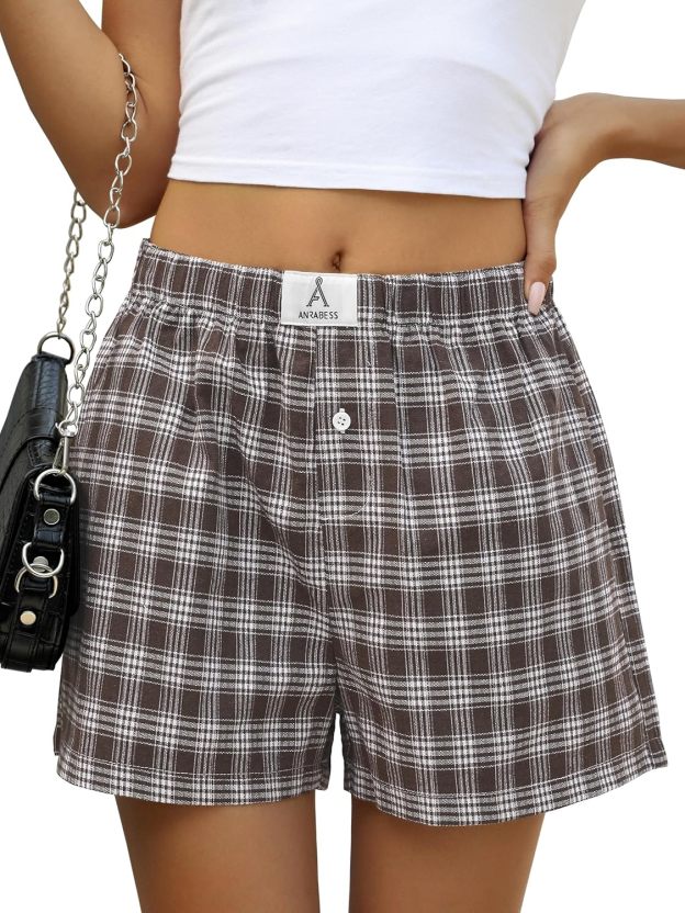 Boxer Shorts for Women Gingham Pajama 2025 Summer Casual Lounge Sleep Plaid Shorts Y2K Beach Bottoms