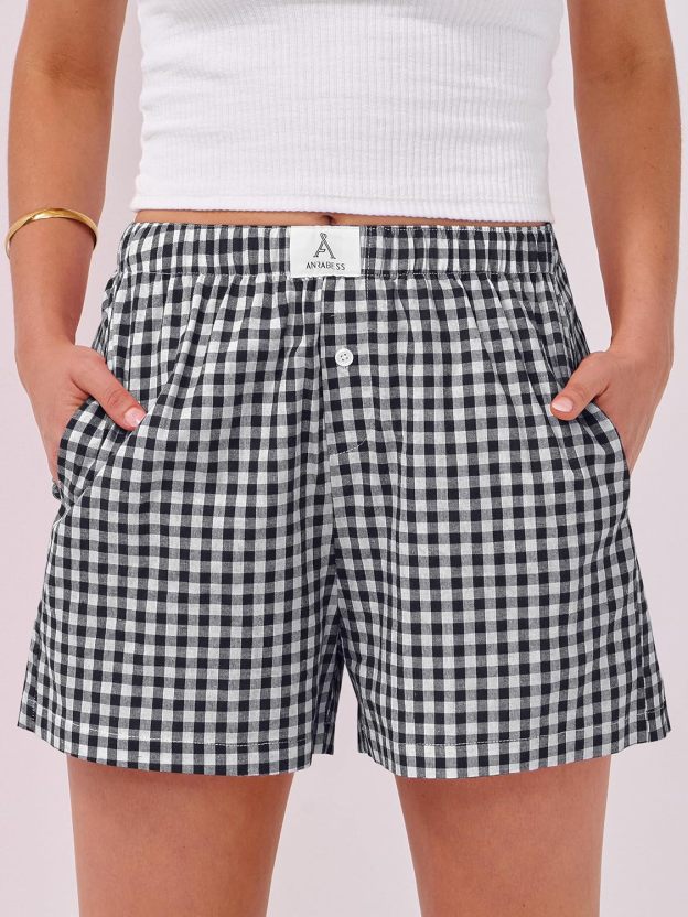 Boxer Shorts for Women Gingham Pajama 2025 Summer Casual Lounge Sleep Plaid Shorts Y2K Beach Bottoms