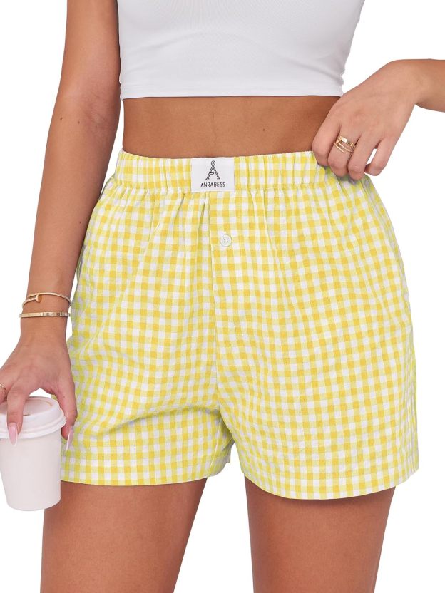 Boxer Shorts for Women Gingham Pajama 2025 Summer Casual Lounge Sleep Plaid Shorts Y2K Beach Bottoms