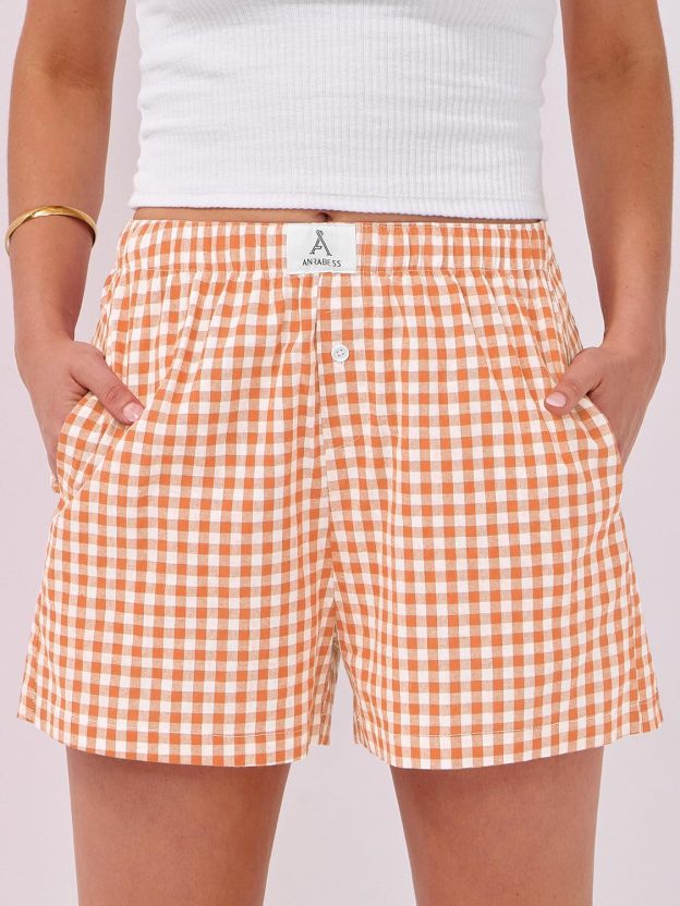 Boxer Shorts for Women Gingham Pajama 2025 Summer Casual Lounge Sleep Plaid Shorts Y2K Beach Bottoms