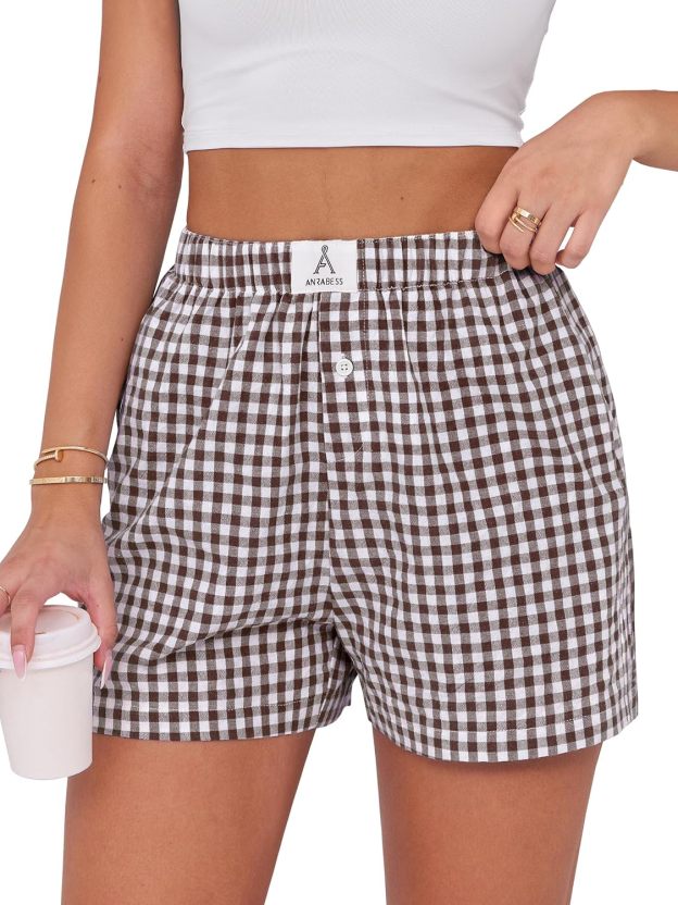 Boxer Shorts for Women Gingham Pajama 2025 Summer Casual Lounge Sleep Plaid Shorts Y2K Beach Bottoms