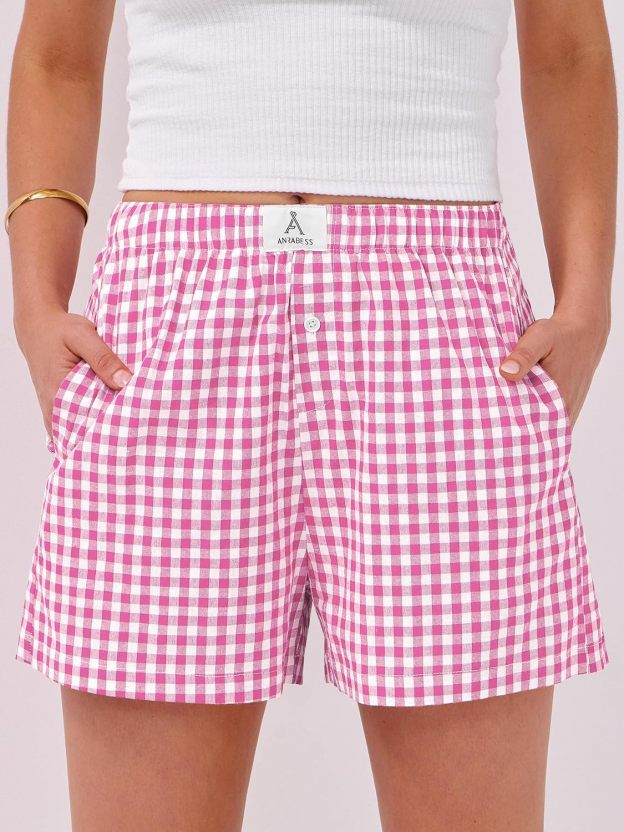 Boxer Shorts for Women Gingham Pajama 2025 Summer Casual Lounge Sleep Plaid Shorts Y2K Beach Bottoms